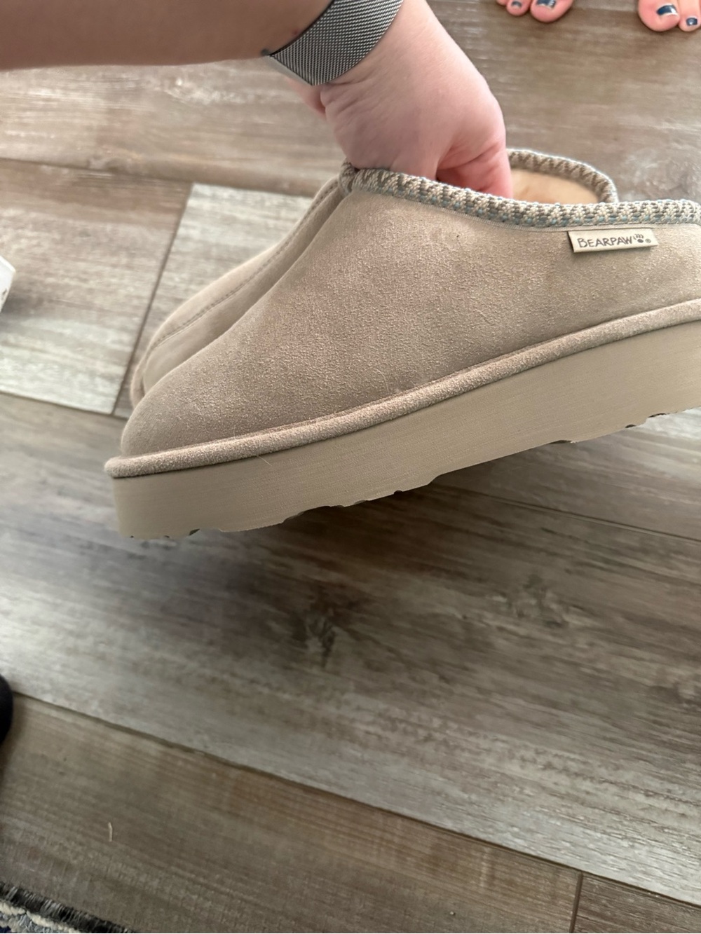 Cozy Taupe Suede Slip-On Slippers - Picture 4 of 7